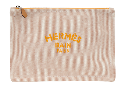 Hermes Yachting Pouch PM, &pound;180, Accessories, Beige/Orange, Canvas, Front view
